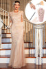 Load image into Gallery viewer, Sparkly Blush Sequined Long 1920 Flapper Dress med 20s tilbehør
