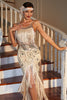 Load image into Gallery viewer, Champagne Sequined Fringed 1920 -tallet Gatsby kjole med tilbehør sett