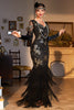 Load image into Gallery viewer, Black Sequined Fringed Long 1920 -tallet Gatsby kjole med tilbehør sett