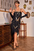 Load image into Gallery viewer, Glitrende svart og gylden spaghetti stropper paljetter frynset 1920-tallet kjole med tilbehør sett