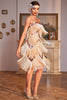 Load image into Gallery viewer, Sparkly Champagne Spaghetti stropper Paljetter frynset 1920-tallet kjole med tilbehør sett