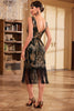Load image into Gallery viewer, Gull og svart Grønn paljetter frynset 1920-tallet kjole med tilbehør sett