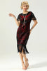 Load image into Gallery viewer, Svart rød paljetter frynsete hette ermer 1920-tallet kjole med tilbehør sett