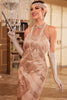 Load image into Gallery viewer, Sparkly Champagne Round Neck Sequins Fringed 1920-tallet kjole med tilbehør sett