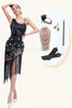 Load image into Gallery viewer, Sparkly Black Asymmetrical Sequins Fringed 1920-tallet kjole med tilbehør sett