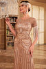 Load image into Gallery viewer, Sparkly Champagne Long Sequins Fringed 1920-tallet kjole med tilbehør sett
