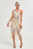 Load image into Gallery viewer, Sparkly Champagne Sequins Fringes Asymmetrisk 1920-tallet Gatsby kjole med tilbehør sett