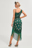 Load image into Gallery viewer, Glitrende mørkegrønn paljetter frynser Asymmetrisk 1920-talls Gatsby-kjole med tilbehørssett