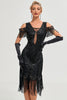 Load image into Gallery viewer, Glitter Black Cold Shoulder Sequins Fringes 1920-tallet Gatsby kjole med tilbehør Sett