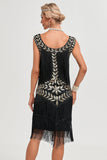 Glitter Black Sequins Fringed 1920 -tallet Gatsby kjole med tilbehør sett