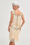 Glitter Champagne Sequins Fringed 1920 -tallet Gatsby kjole med tilbehør sett