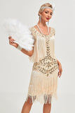 Glitter Champagne Sequins Fringed 1920 -tallet Gatsby kjole med tilbehør sett