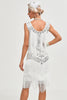 Load image into Gallery viewer, Hvite paljetter frynser flapper kjole med tilbehør sett