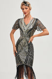 Svart Golden Glitter Fringes 1920-tallet kjole med tilbehør sett