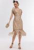 Load image into Gallery viewer, Champagne Cold Shoulder Fringes 1920-tallet Gatsby kjole med 20s tilbehør sett