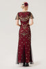 Load image into Gallery viewer, Burgund paljetter lang kjole fra 1920-tallet med tilbehør fra 20-tallet