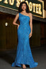 Load image into Gallery viewer, Mermaid One Shoulder Blue Long Prom Dress med paljetter med tilbehør sett