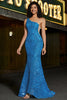 Load image into Gallery viewer, Mermaid One Shoulder Blue Long Prom Dress med paljetter med tilbehør sett