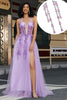 Load image into Gallery viewer, Nydelig A Line Halter Neck Grey Purple Corset Applique Prom kjole med tilbehør sett