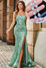 Load image into Gallery viewer, Trendy Mermaid Spaghetti stropper Green Long Prom Dress med Criss Cross Back og tilbehør Set