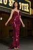 Load image into Gallery viewer, Sparkly Mermaid Spaghetti stropper Fuchsia paljetter Long Prom kjole med tilbehør sett