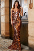Load image into Gallery viewer, Sparkly Mermaid Spaghetti stropper Golden Split Front Sequins Long Prom kjole med tilbehør sett
