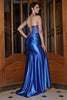 Load image into Gallery viewer, Sparkly Royal Blue stroppeløs korsett lang ballkjole med tilbehør