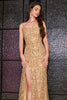 Load image into Gallery viewer, Golden Sequins Long Prom kjole med tilbehør