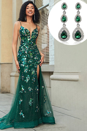 Sparkly Dark Green Mermaid Long Prom kjole med tilbehør