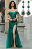 Load image into Gallery viewer, Mørkegrønn av skulderen Appliques Tylle Prom kjole med tilbehør