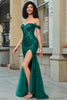 Load image into Gallery viewer, Mørkegrønn av skulderen Appliques Tylle Prom kjole med tilbehør