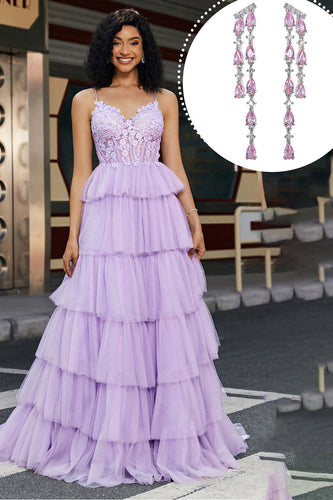 Purple Princess A Line Tiered Corset Prom Dress med tilbehør