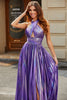 Load image into Gallery viewer, Stunning A Line Halter Neck Purple Long Prom kjole med tilbehør