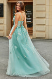 A Line Green Appliques Long Prom Dress med tilbehør