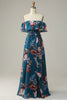 Load image into Gallery viewer, Mørk blå Floral Boho Chiffon Long brudepike kjole
