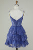 Load image into Gallery viewer, Cute A Line Spaghetti stropper mørk blå glitrende korsett Homecoming kjole