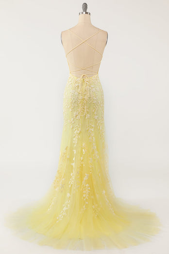 Havfrue Spaghetti stropper Lys rosa Long Prom kjole med Appliques