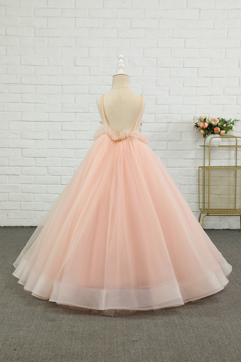 Load image into Gallery viewer, rosa tyll spaghetti stropper blomst jente kjole
