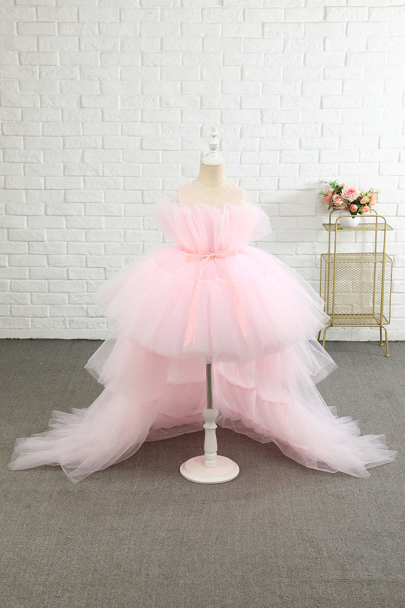 Load image into Gallery viewer, rosa høy lav blomst jente kjole
