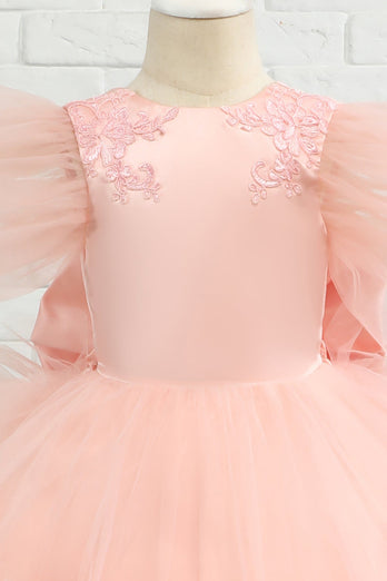 rosa høy-lav tyll blomst jente kjole med bue