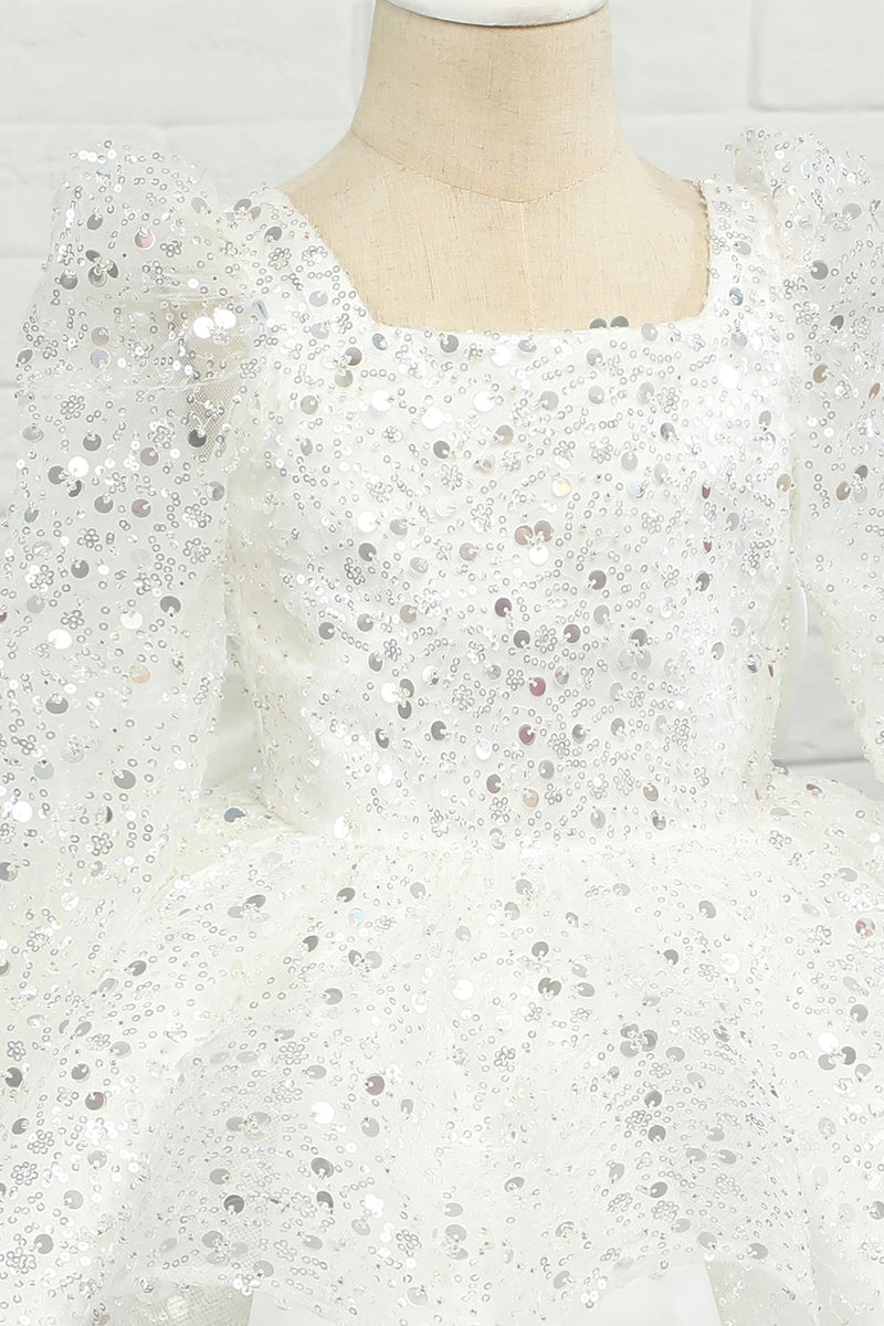 Load image into Gallery viewer, elfenben paljetter blomst jente kjole med bue