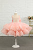 Load image into Gallery viewer, rosa beading tulle blomst jente kjole med bue