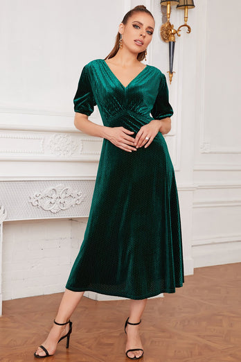 grønn fløyel fest kjole