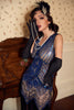 Load image into Gallery viewer, kongelig blå glitter frynse gatsby 1920-tallet flapper kjole