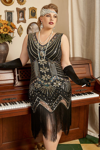 svart 1920s pluss størrelse beaded paljetter flapper kjole