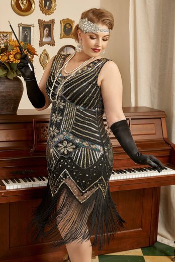 svart 1920s pluss størrelse beaded paljetter flapper kjole
