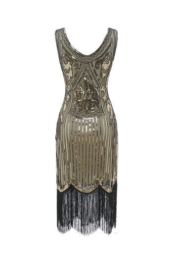 gull v hals 1920-tallet frynse paljett flapper kjole