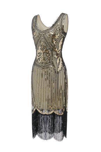 gull v hals 1920-tallet frynse paljett flapper kjole