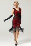 Red and Black Deep V Neck Flapper 1920 Dress