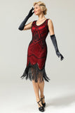 Red and Black Deep V Neck Flapper 1920 Dress